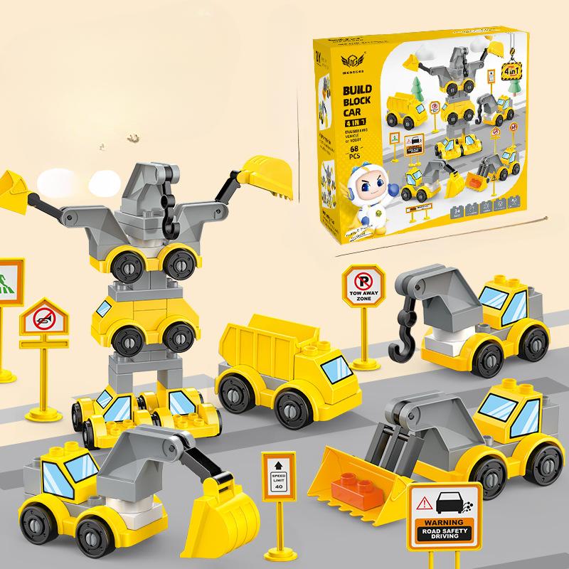 Stavební blok s velkými částicemi, deformace, hračka, čtyři v jednom, technické vozidlo, puzzle, sestava kompatibilní s chlapci i dívkami