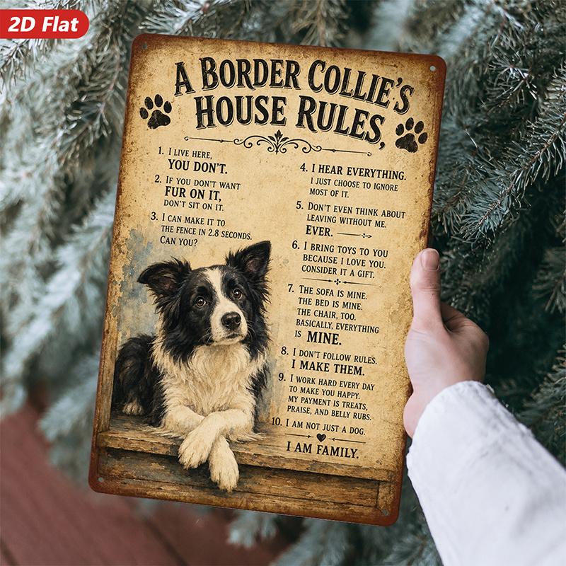 Border Collie House Rules Metal Sign