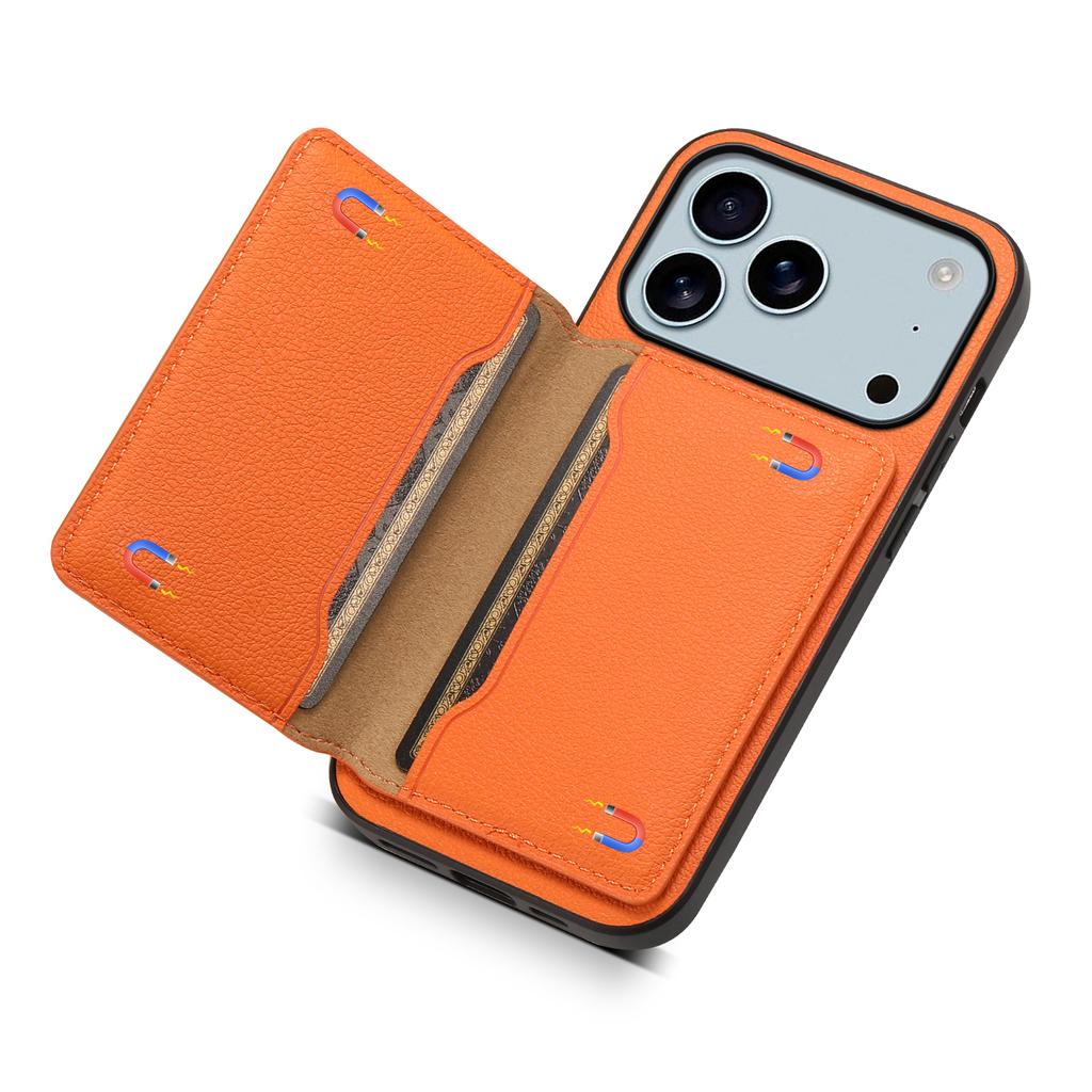 For iPhone 17 Pro Max Case with Card Slots Kickstand Calf Texture Leather Phone Back Cover