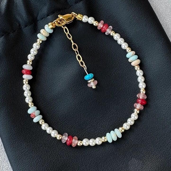 Freshwater Pearl Mixed Color Natural Stone Bracelet Summer Dopamine Necklace Temperament Shoushan Stone Agate Collarbone Chain