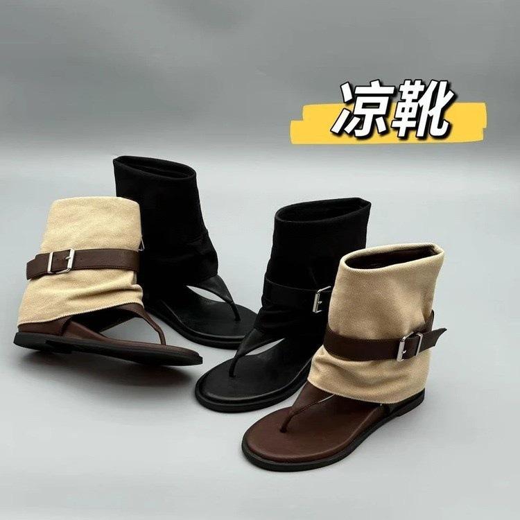 2026 fashion open-toed herringbone sandals inner height-increasing short boots belt buckle spring and summer new trouser boots two wear cool boots