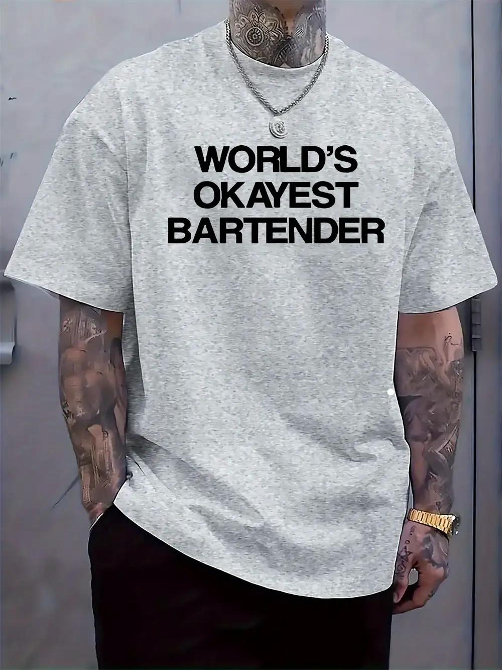 

World s Okayest Bartender Graphic T-shirt - Casual Crew Neck S