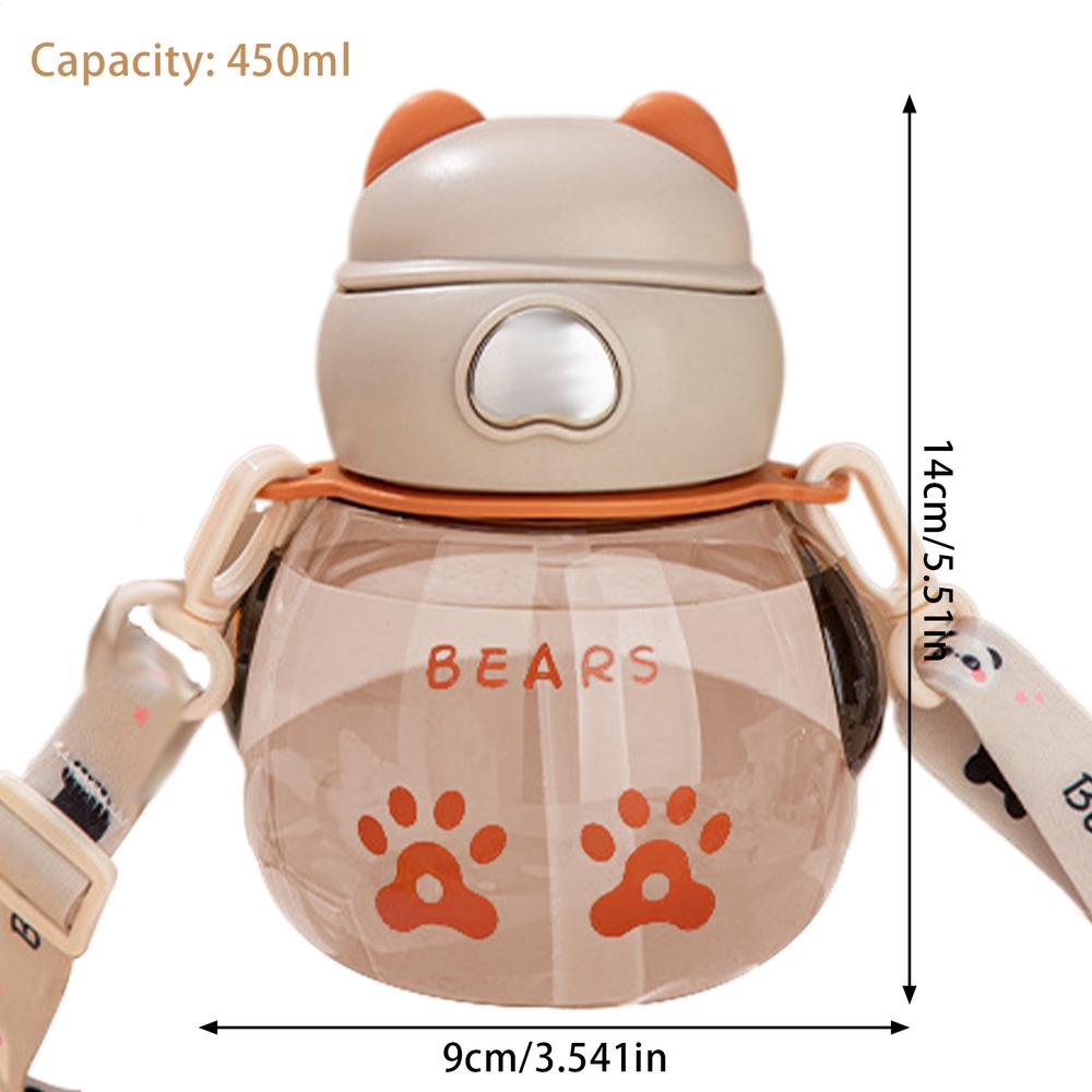 450ml Cute Water Straw Cup Sippy Kids Cartoon Leakproof Water Bottles Bear Outdoor Portable Drink Bottle Children's Cups