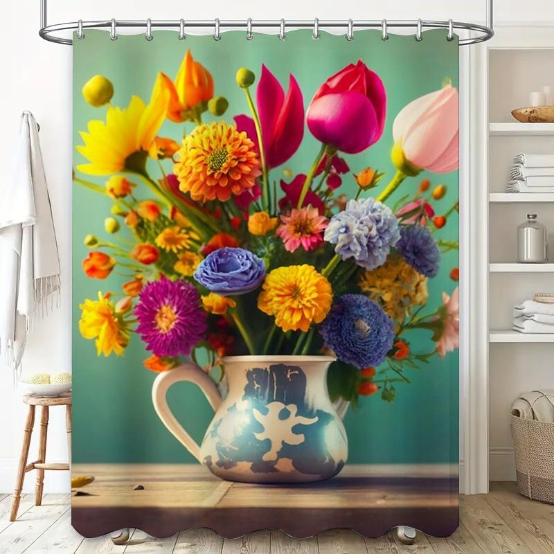 Bright and Colorful Romantic Bouquet Art Shower Curtain - Waterproof Design for Stylish, Unique & Cozy Bathroom Decor
