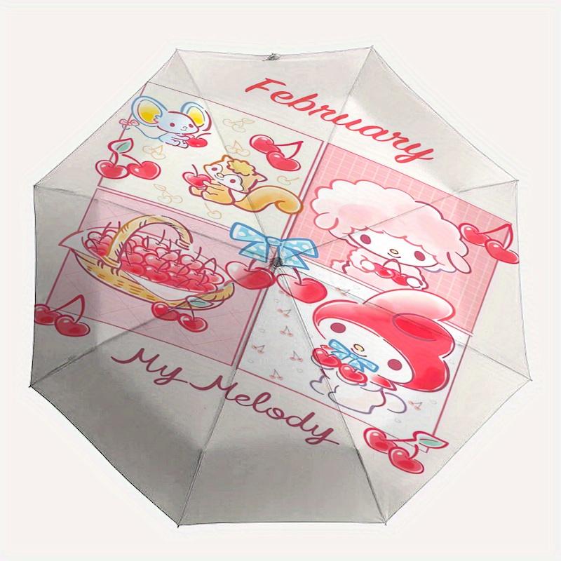 My Melody,Anniversary Automatic Folding Umbrella Simple 8 Rib Design, Bright Cartoon Pattern, Durable Iron Frame, Suitable For Travel, Outdo