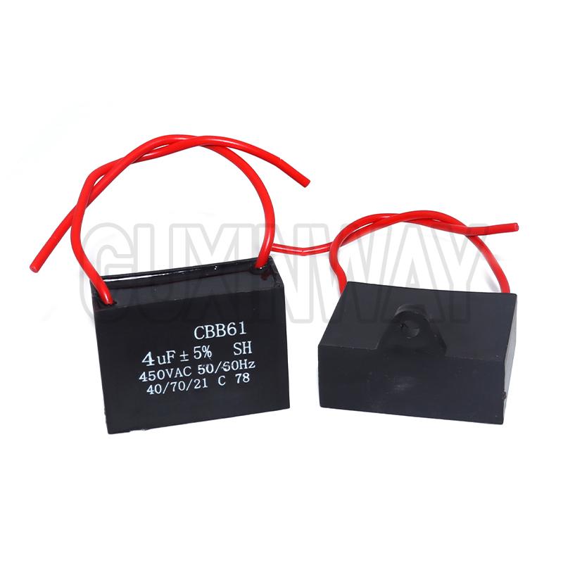 CBB61 Fan Capacitor 450V 1UF 1.2UF 1.5UF 2UF 2.5UF 3UF 4UF 5UF 6UF10UF Ceiling Fan Motor Run Rectangle Capacitor CBB61