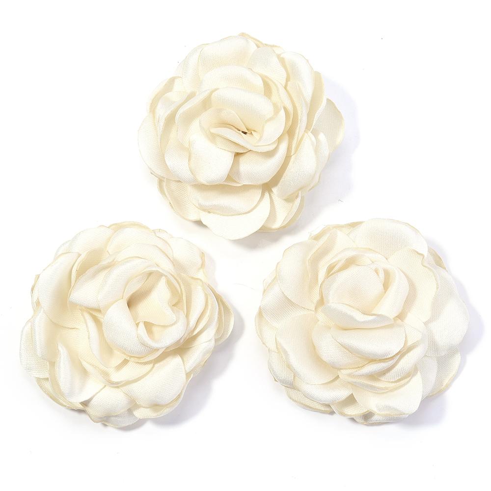 3pcs 5cm Satin Burned Edge Camellia Fabric Artificial Flower For Wedding Party DIY Crafts Clothing Headwear Decor Accessories