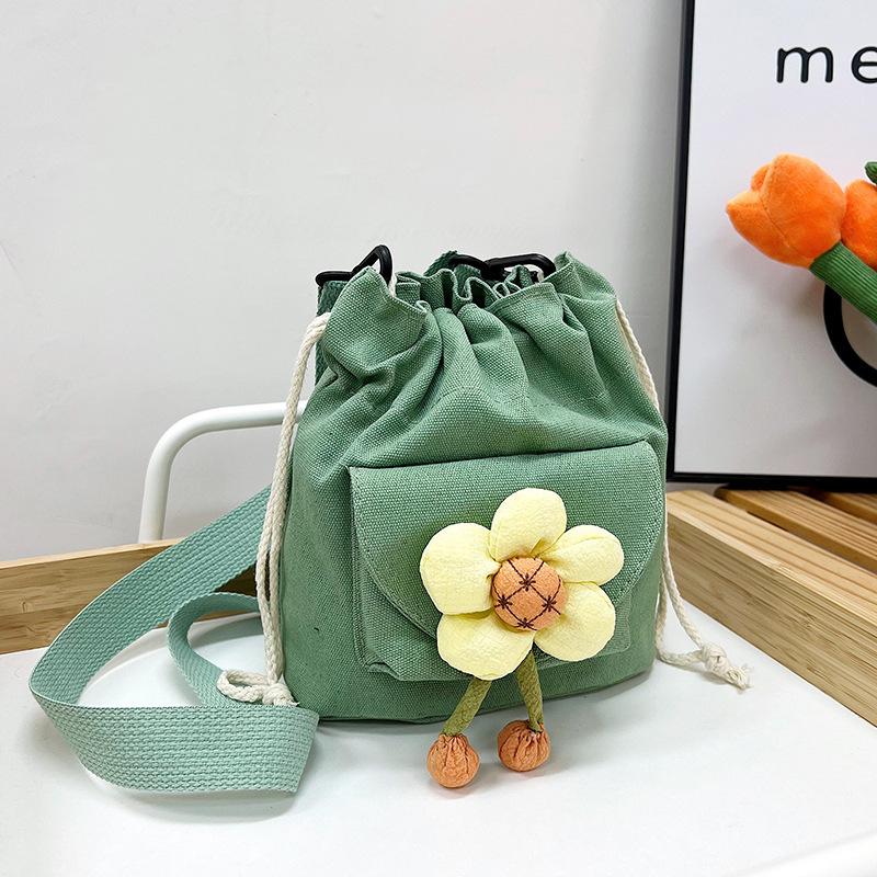 Personalized Design Flower Drawstring Messenger Bag Women 2025 Foreign Style Canvas High Value Shoulder Bag Small Fresh Bucket Bag