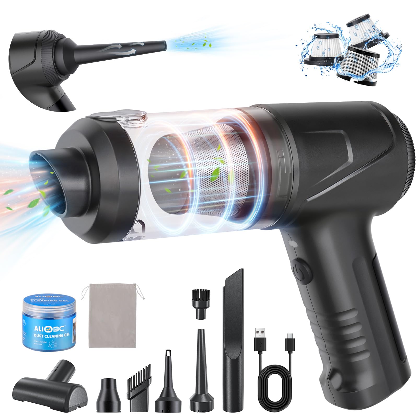 

ALIOBC Cordless Handheld Vacuum 12000Pa Powerful Suction Power Suction and Air Multifunctional Car Vacuum 7 Nozzle 4000mAh 25 Minutes of Continuous