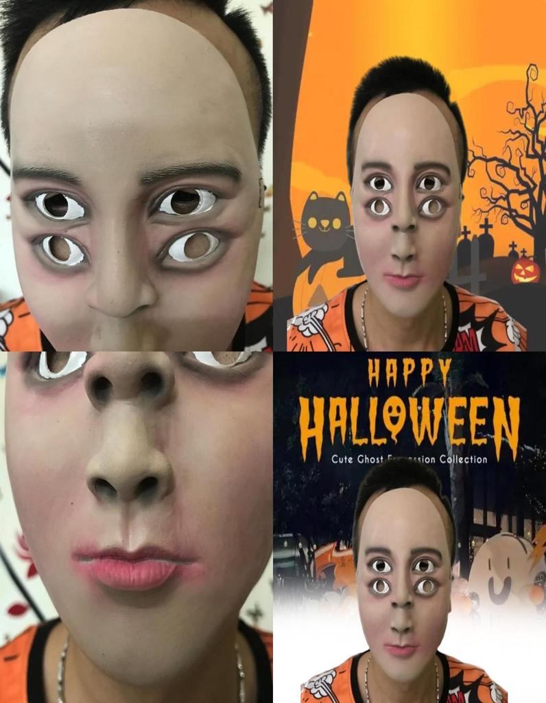 Halloween Ghost Face Latex Mask With Four Eyes For Horror Party Pranks