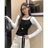 New Spring and Autumn Two-piece Solid Color Long-sleeved T-shirt Layered Vest Slim Fit Top for Women