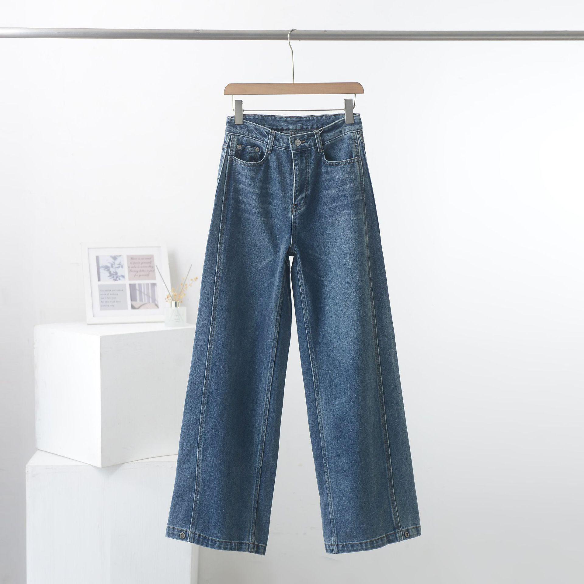 Women s Fashionable Slimming Straight Wide-Leg Cotton Denim Jeans 28 синий