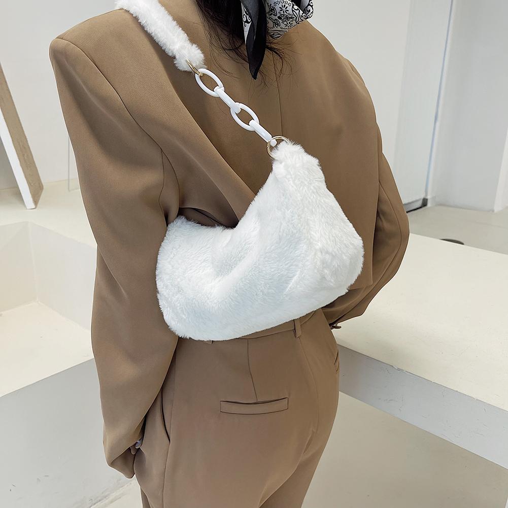 Elegant Autumn Winter Shoulder Bags Small Armpit Bags Women Plush Acrylic Chain Underarm Pouch Designer Luxury Casual Handbags