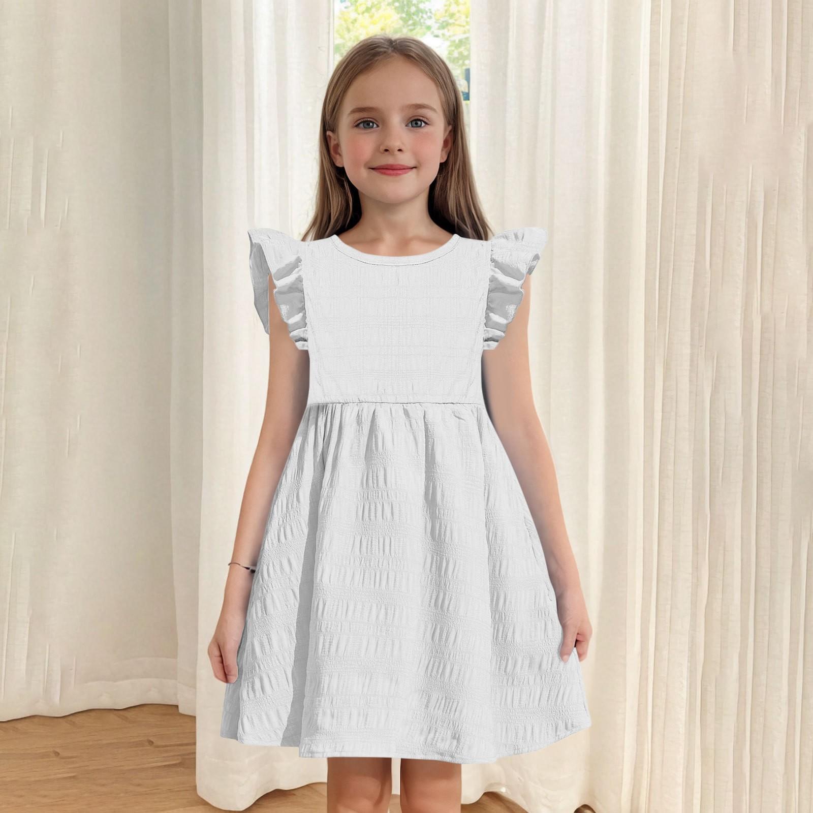 

Children Thin Princess Wind Vest Round Collar Cute Casual Dress 170 білий