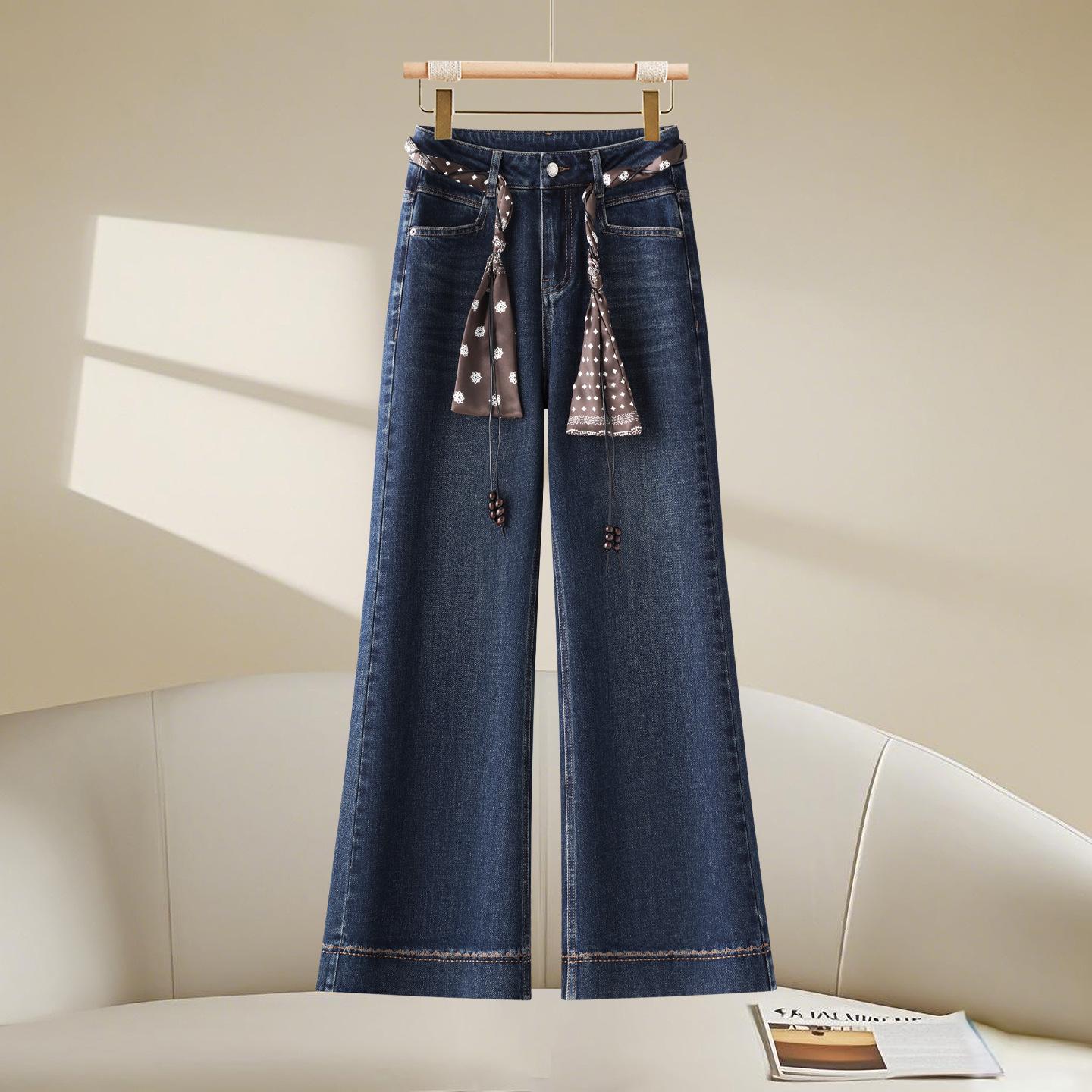 Роскошные Ретро Синие Широкие Джинсы - Высокая Талия, Стройнящие, Корейский Стиль, Осень 2025 M