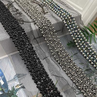Beaded Lace Ribbon Lace Fabric Bead Fringe Trim Embroidered Collar Decoration African Lace Fabric Sewing Diy Crafts