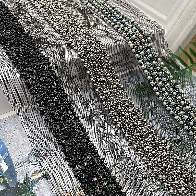Perlenbesetztes Spitzenband Spitzenstoff Perlenfransenbesatz Bestickte Kragendekoration Afrikanischer Spitzenstoff Nähen DIY Handwerk