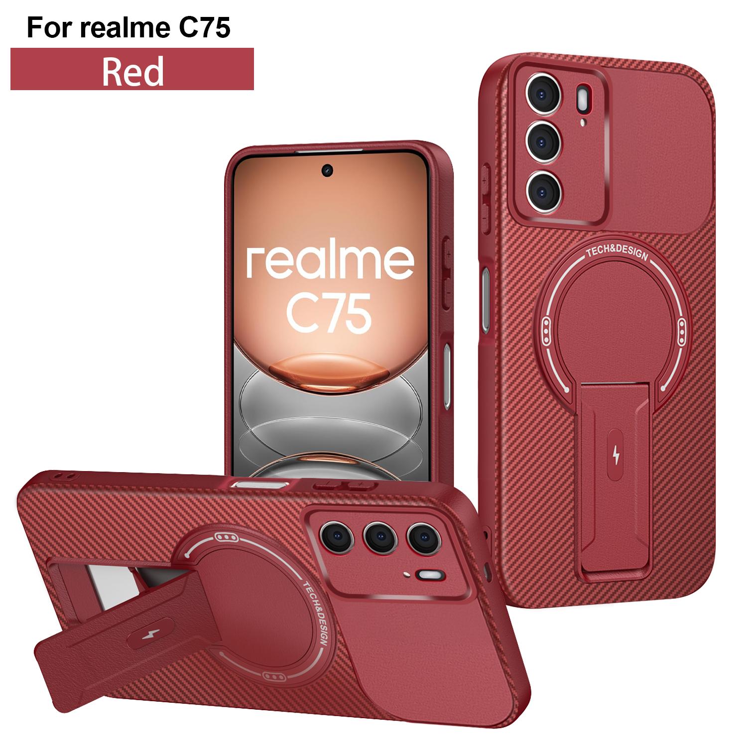 

Carbon Fiber Pattern Armor Phone Case For Realme C75 4G 14X 5G Cover Magnetic Wireless Chraging Fold Stand Back Fundas realme C75 4G