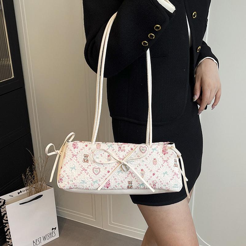 Fashion Sweet Bow Shoulder Bag Cartoon Print Underarm Bag Female Tote Bag Versatile Large Capacity Commuter Handbag KTB