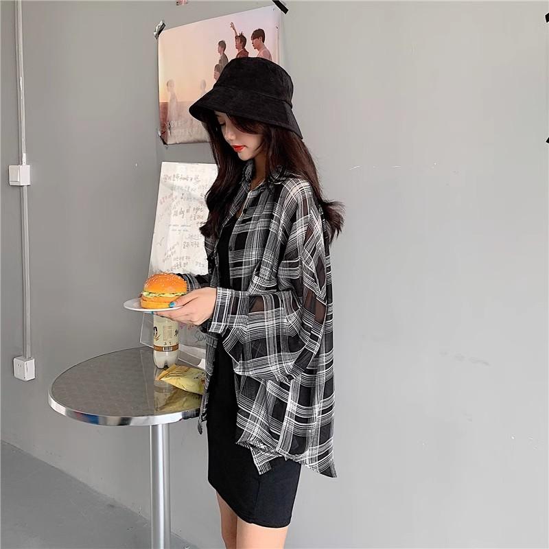 Summer Women's Plaid Ice Silk Shirt Thin Outerwear Cover Up Sun Protection Top Long Sleeve Mid Length Other Material 100%