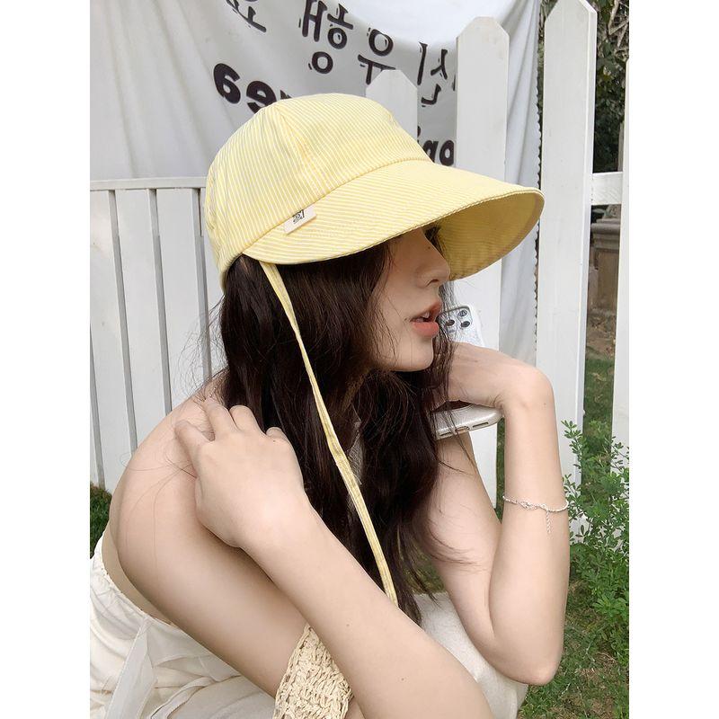

Hat for Women 2025 Spring/Summer New Arrival K-style Fresh Stripes Bucket Hat Easiest for Match Face Slimming Sun-Proof Yellow One size