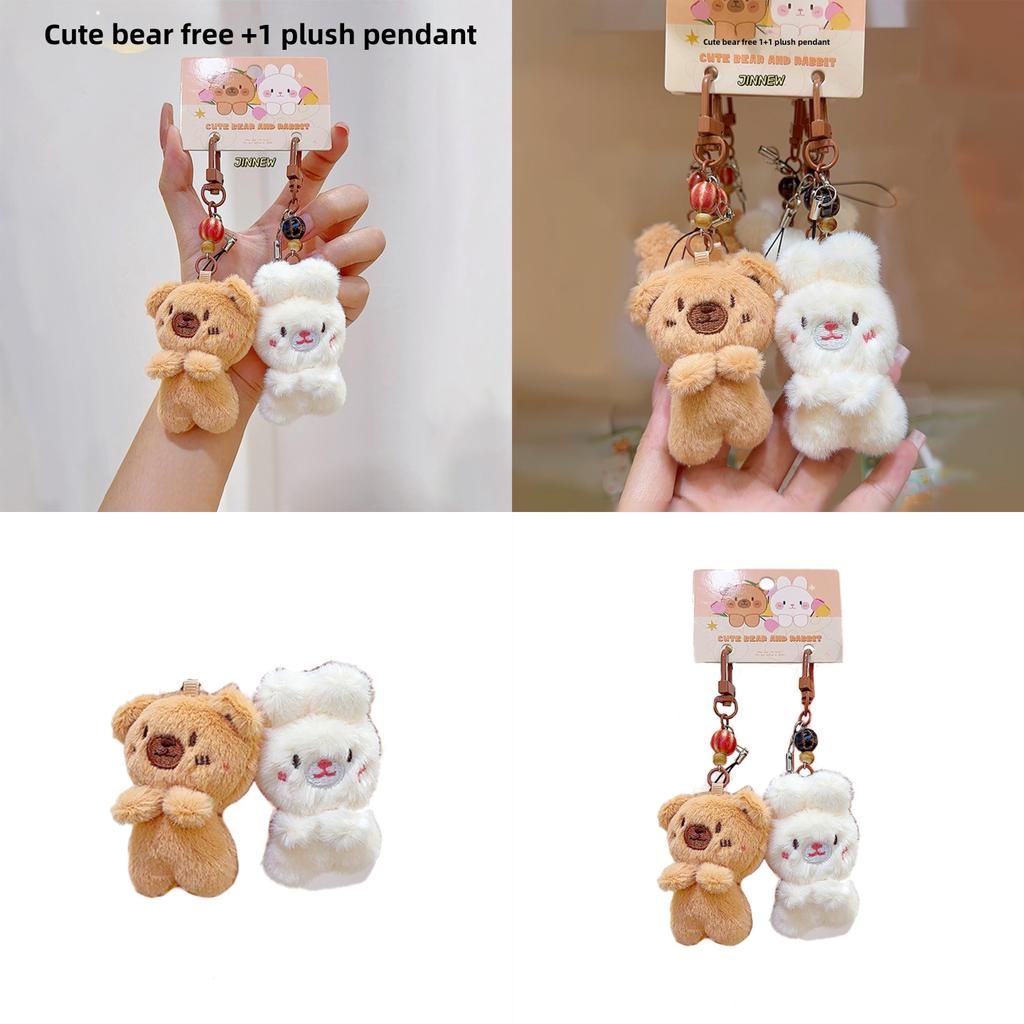 Set Portachiavi Peluche Carino Con Design di Animali Cartone Animato Coniglio Orso Per Regalo e Accessori