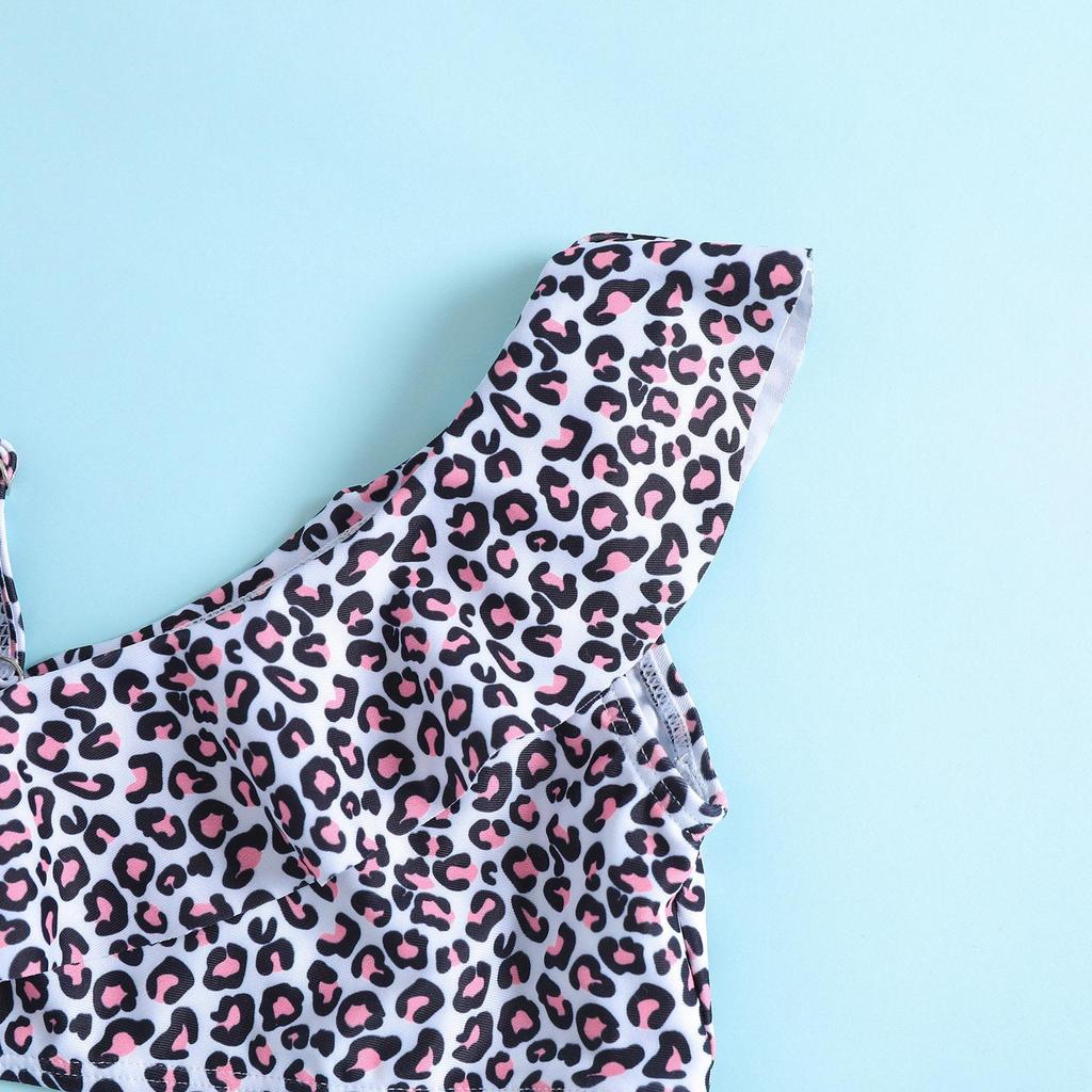 Leopard Print Two-Piece Bikini Set for Girls