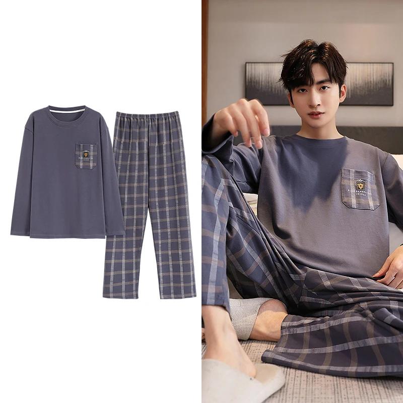 Hjorteutskrift Elegant pyjamassett for mann Høst Vinter Mote Myk bomull Herre Loungewear Komfortabelt nattøy