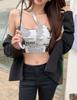 Ice Silk Newspaper Print Off-Shoulder Camisole Top for Women