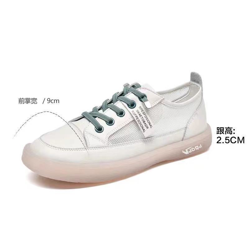 Real Leather White Shoes for Women In Spring and Summer 2025 New Soft Soled Single Shoes, Breathable Mesh Casual Board Shoes