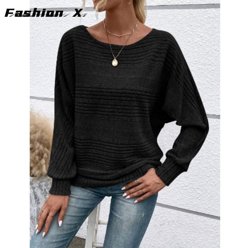 Kadın Günlük Yarasa Kollu Kazak Bol Kesim ve Rahat Üstler