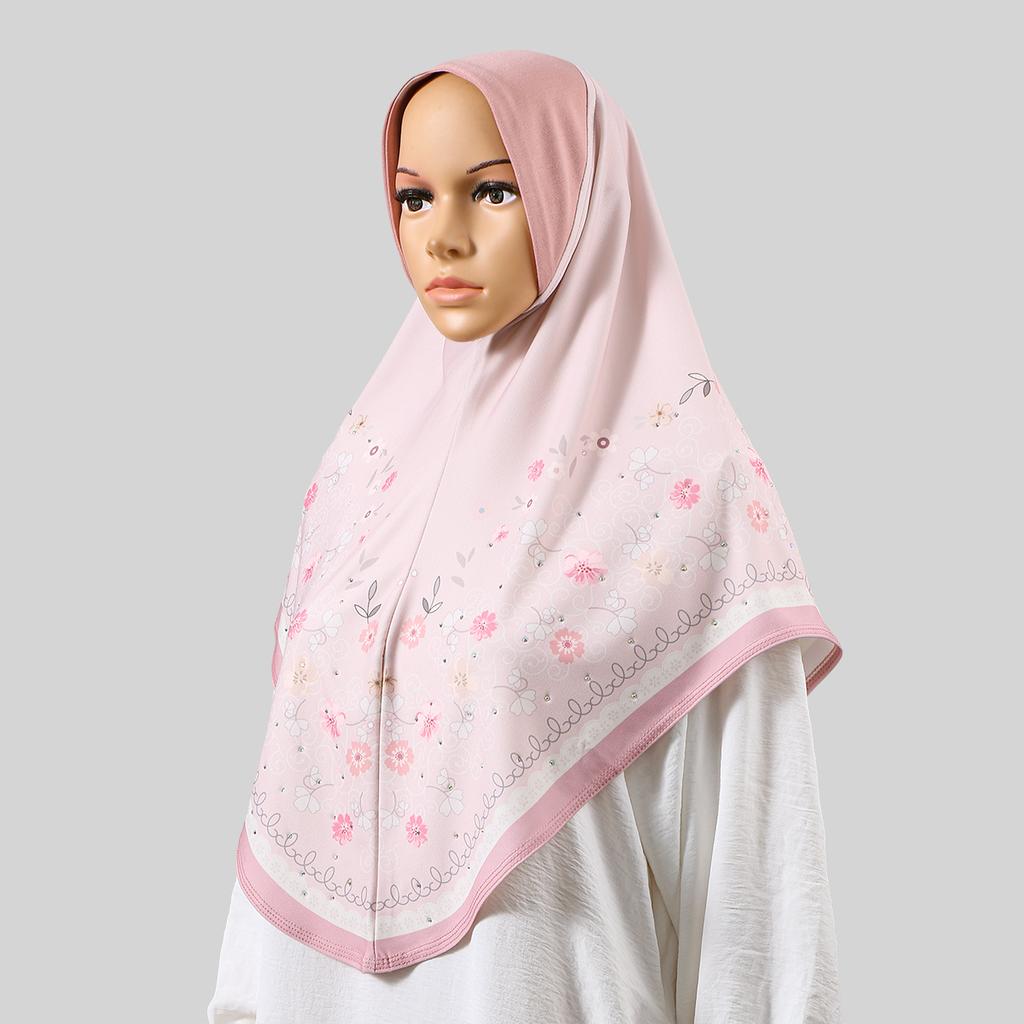 New Malaysia Women Hijabs Shawl Floral Print Diamond Fashion Arab Elastic Head Wrap Bonnet Long Scarf Scarves Turban Cap