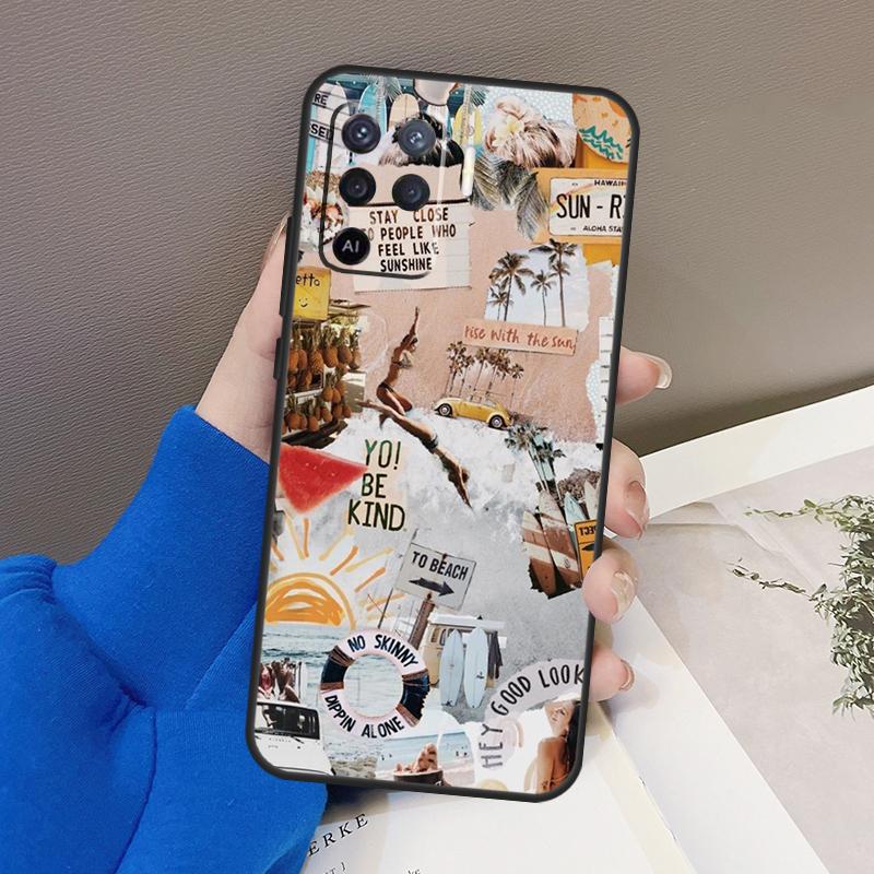 Surf Beachy Blue Summer Collage Case For Oppo A94 A74 A54 A80 A60 A40 A18 A38 A58 A78 A98 A96 A76 A16 A15 A17 A57 A77 A5 Pro