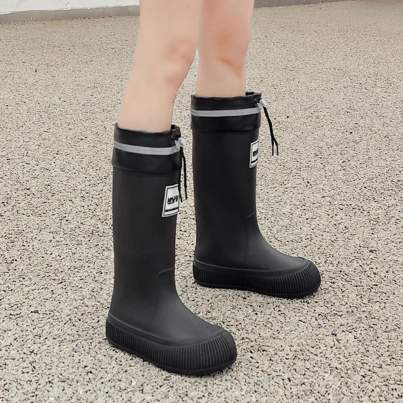Women's High Tube Japanese Style Fleece-Lined Waterproof Rain Boots - Non-Slip, Lightweight & Wear-Resistant.