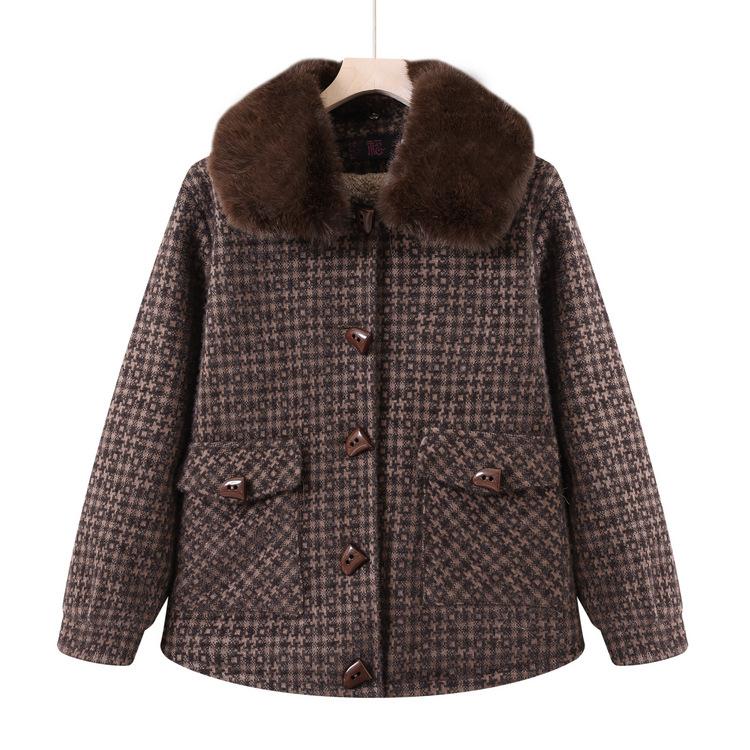 

Мода для среднего возраста Платье для мамы Норковый бархат Клетчатый жакет Пальто с меховым воротником для женщин среднего и пожилого возраста Плюс бархат Утолщенное платье для бабушки 5XL