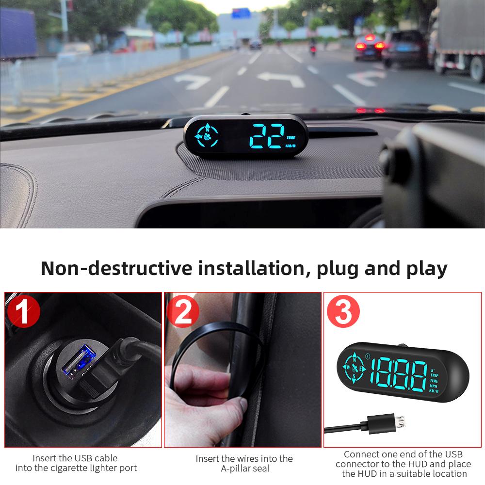 HUD GPS Head Up Display Car Digital Speedometer Auto Electronics Accessories Speeding Alarm Compass Odometer Fit All Cars