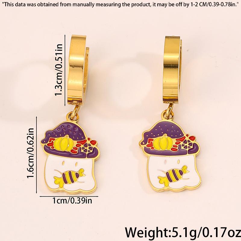 Titanium and Steel Earrings - Halloween Style Earrings - Pumpkin Head Witch-style Vintage Earrings