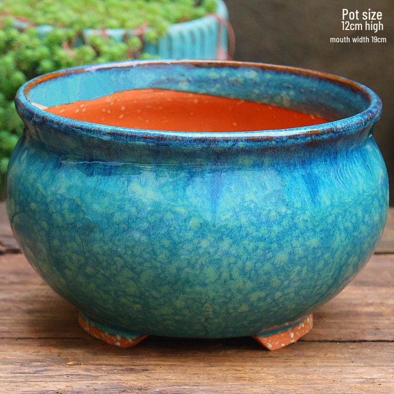 Yixing Zisha Coarse Pottery Flower Pot with Feet: Large Ceramic Succulent Planter for Green Plants & Flowers.