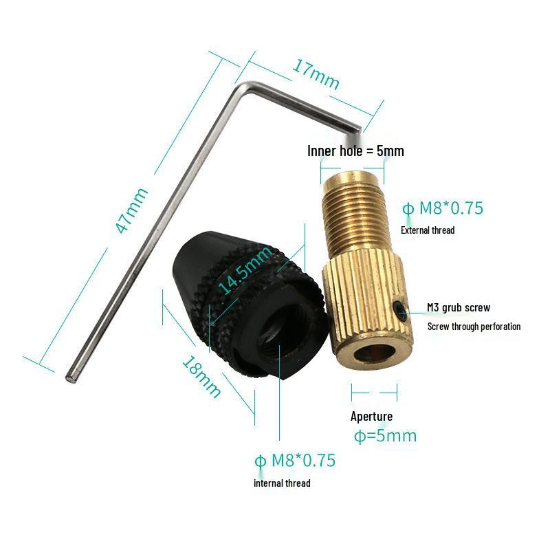 Compact Self-Tightening Mini Electric Drill Chuck for Woodworking, 5mm Tail Hole Diameter