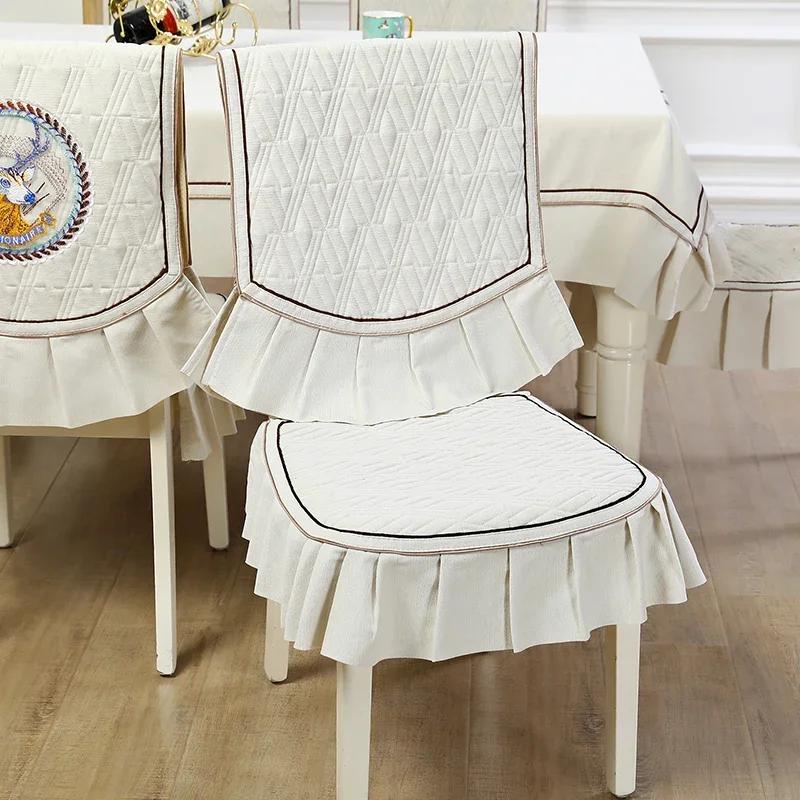 Modern Minimalist Rectangular Dining Table Cloth Chair Cover Solid Color Embroidered Tablecloth Chair Backrest Cover Cushion Set