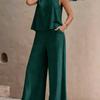 New Women's Sleeveless Vest And Trousers Two Piece Set Fashion Solid Color Two Piece Round Neck Top Pants Suit Casual Set