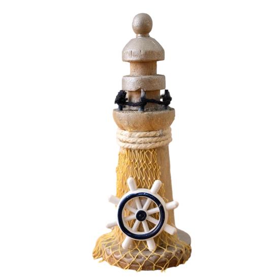 Yousheng Rustic Wood Lighthouse Figurine, Nautical Lighthouse Ocean Beach Sculpture, Handcrafted Coastal Tabletop Centerpiece for Mantel Bookshelf
