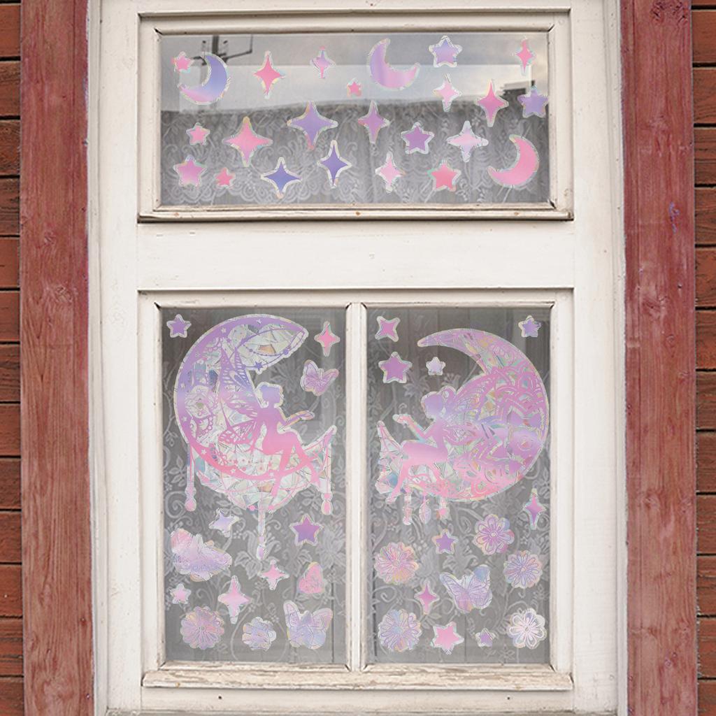 Xc6072 Bunte Fee Mond Sterne Sonnenlicht Bunter Statischer Glasaufkleber Fensterdekorativer Fensteraufkleber