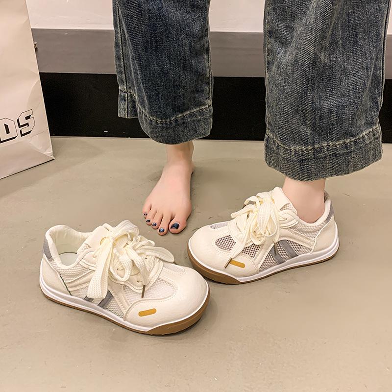 

Breathable mesh white shoes women s summer new lace-up big head shoes niche design sense 35 бежевий