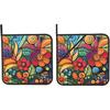 Colorful Boho Florals Pot Holders Set of 2 Kitchen Decorative Heat Resistant Potholder Cotton Lining Oven Hot Pads for Cooking Baking Microwave Oven