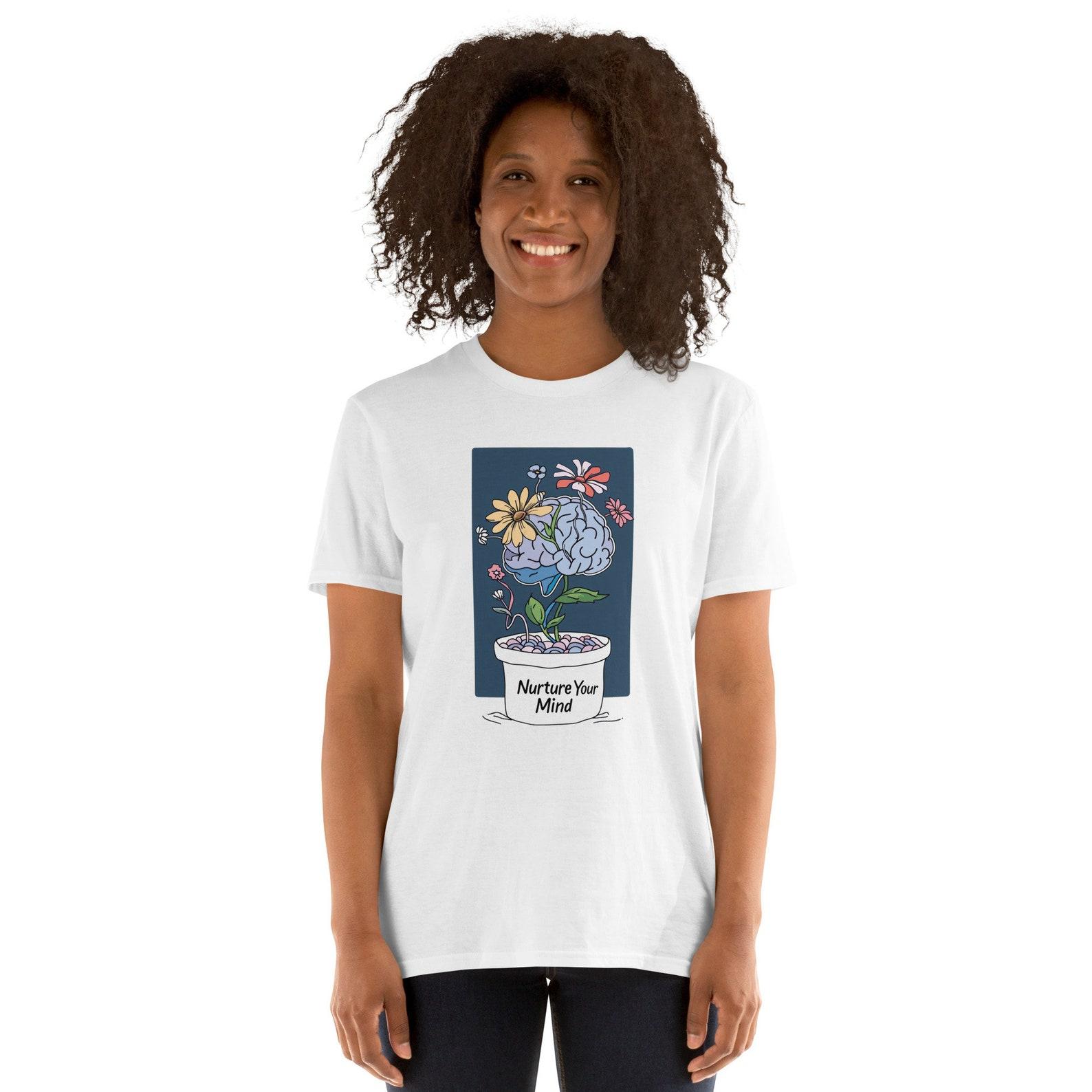 Nurture Your Mind T-Shirt: Brain & Flower Graphic, Mental Health Tee L