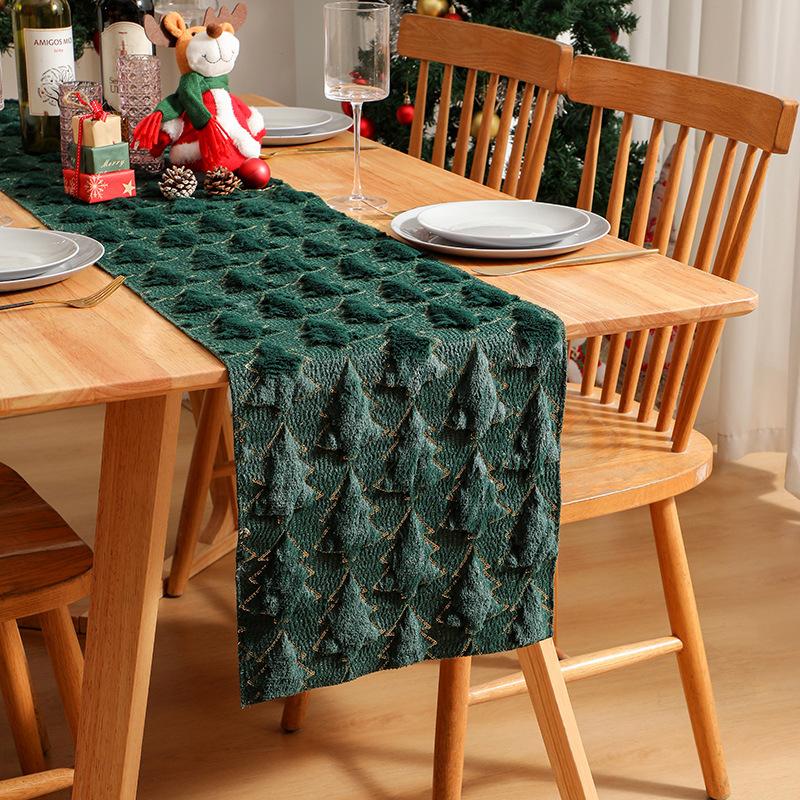 

Christmas Quilted Sequined 3D Table Runner Sequins Christmas Tree Table Runner Event Party Dining Table Decoration Tablecloth 33x93cm
