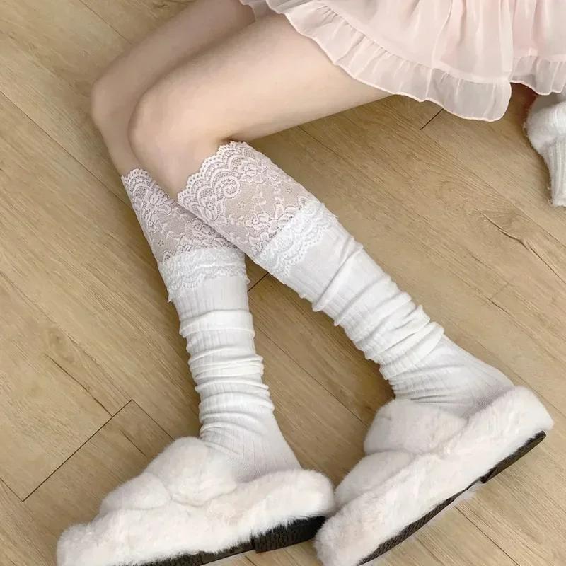 Sexy Medias Lace Up Long Knee Socks Women Over Knee Thigh High Stockings Fashion Ladies Girls Warm Sexy Blend Tights Black White