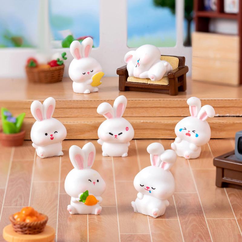 Cute Mini Rabbit Doll Figurines Miniature Ornament Cartoon Bunny Micro Landscape Decoration Crafts Car Interior Accessories Gift