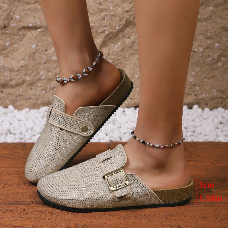 New Large-sized Women's Shoes In Baotou, Thick-soled and Versatile Water Diamond Slippers for Outerwear